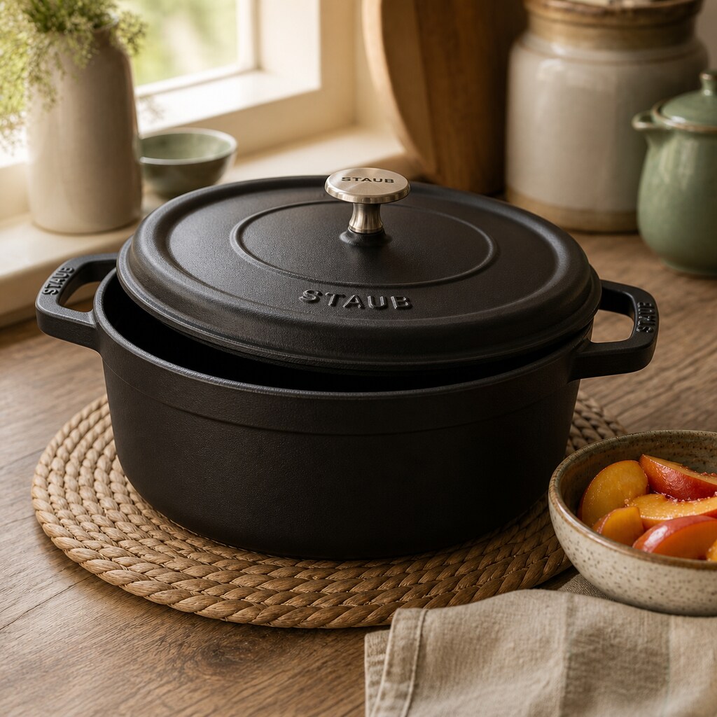Staub 5.5-Quart Round Cocotte, Matte Black