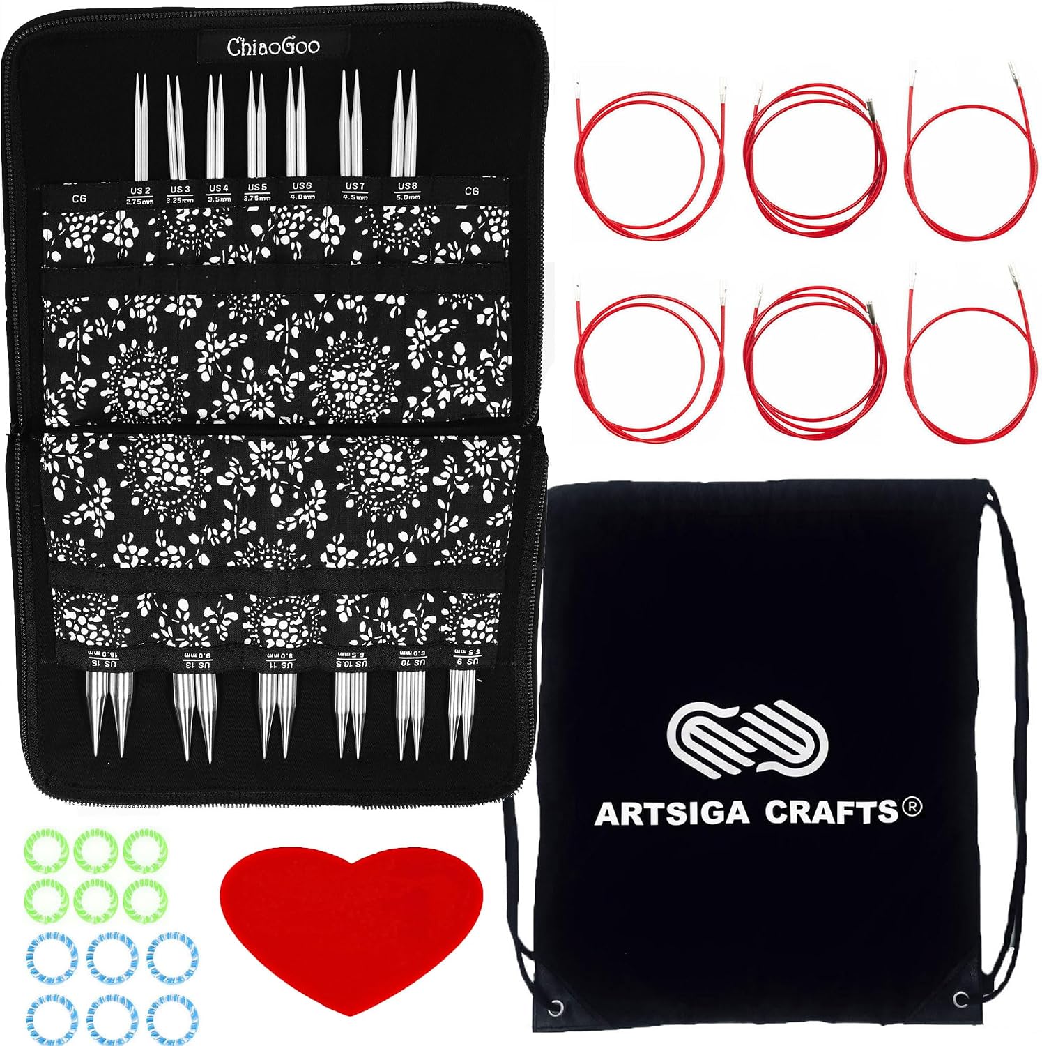 ChiaoGoo TWIST Red Lace 5-Inch Complete Interchangeable Set