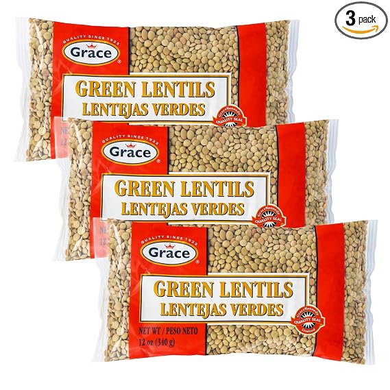 Grace Dried Green Lentils, 3 x 12 oz bags